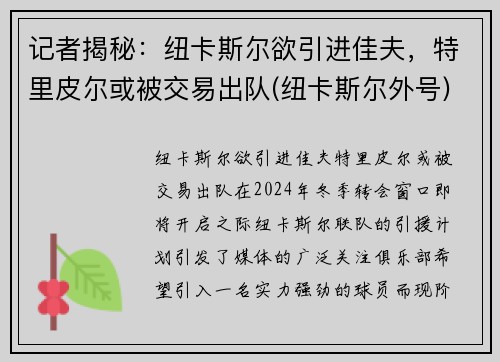 记者揭秘：纽卡斯尔欲引进佳夫，特里皮尔或被交易出队(纽卡斯尔外号)