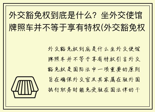 外交豁免权到底是什么？坐外交使馆牌照车并不等于享有特权(外交豁免权百科)