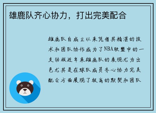 雄鹿队齐心协力，打出完美配合